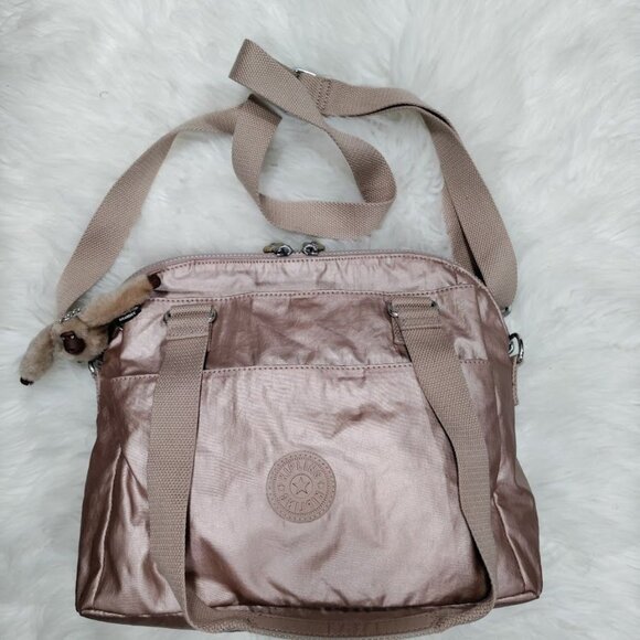Kipling Metallic Rose Gold Brandee Crossbody And Small Pink Abby Pouch Set - Picture 3 of 14